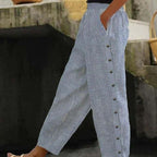 Women's High-Waisted Casual Trousers with Straight Leg and Buttons