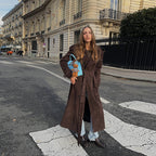 Women's Elegant Long Suede Trench Coat