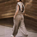 Women's Casual Sweat Set with Wide Silhouette and Elastic Waistband