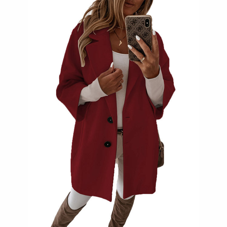 Women's Elegant Oversized Jacket with Double-Breasted Button Placket