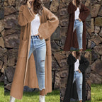 Women's Long Knit Coat with Deep Pockets and Elegant Design