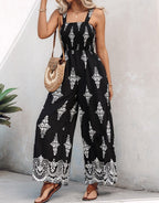 Women's Jumpsuit with Elastic Waist and Floral Details