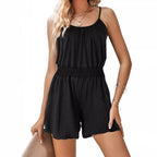 Women's Casual Jumpsuit with Airy Straps and Elastic Waistband