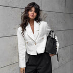 Women's Cropped Blazer with Textured Fabric and Elegant Button Details