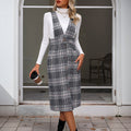 Women's Plaid Jumpsuit with Button Placket and Wide Straps