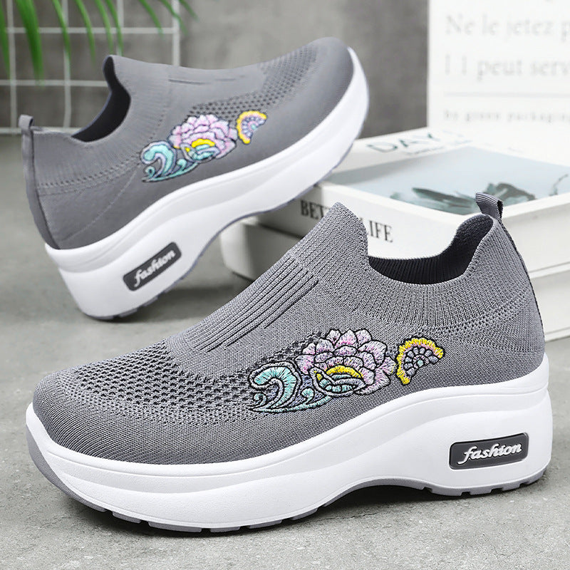 Women's Athletic Sneakers with Floral Design and Adjustable Platform Sole