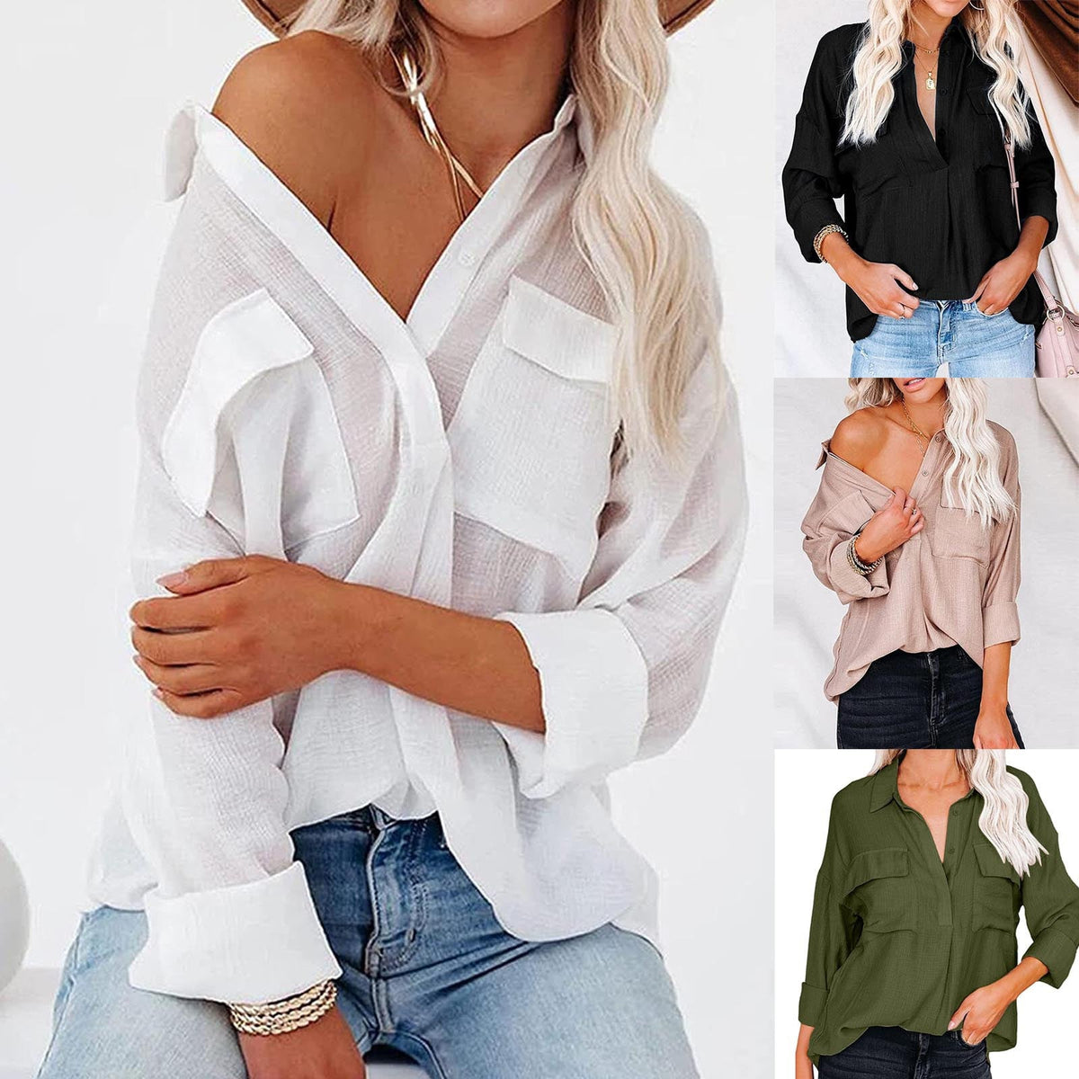 Casual Button-Down Shirt with Chest Pockets