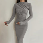 Women's Elegant Fitted Maxi Dress with Draped Detail