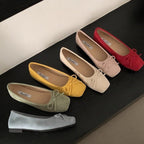Women's Suede Ballet Flats with Delicate Bow Detail