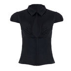 Women's Figure-Flattering Short-Sleeve Shirt with Refined Ruching