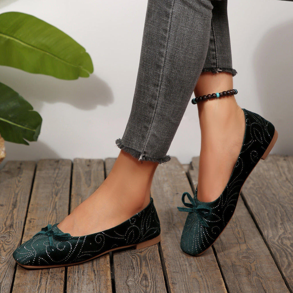 Women's Ballet Flats with Glitter Pattern and Bow