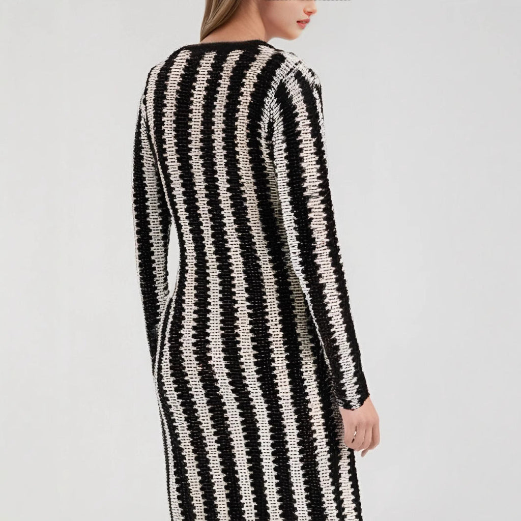 Women's Designer Knit Dress with Asymmetric Cut and Graphic Pattern