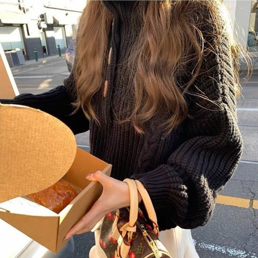 Women's Chunky Cable Knit Sweater with Button Details
