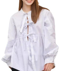 Women's Blouse with Ruffle Sleeves and Tie