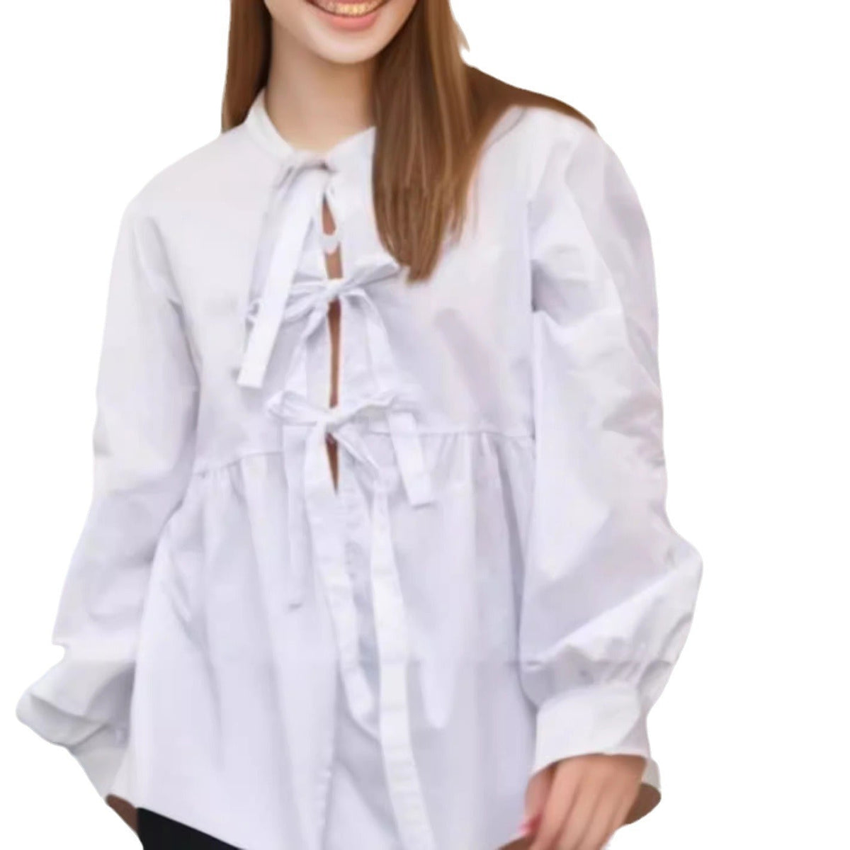 Women's Blouse with Ruffle Sleeves and Tie