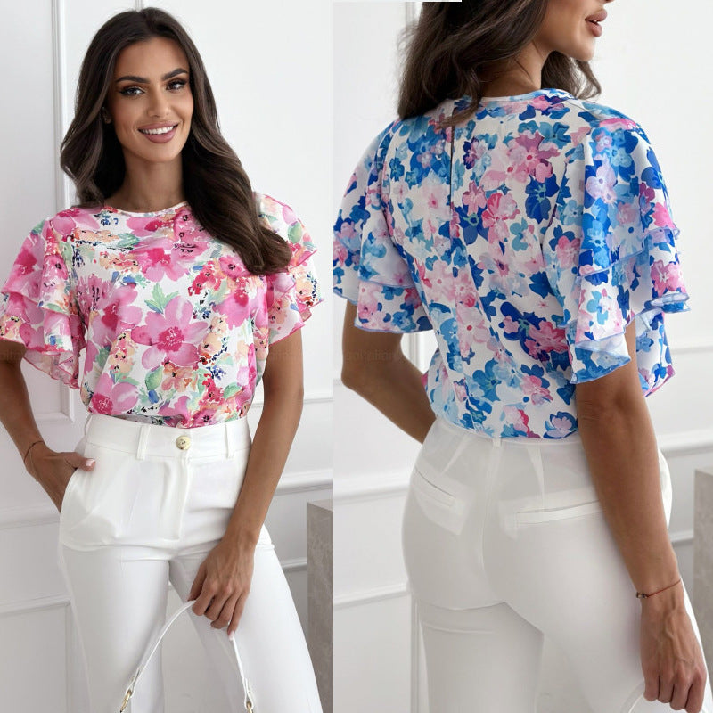 Women's Blouse with Voluminous Ruffle Sleeves