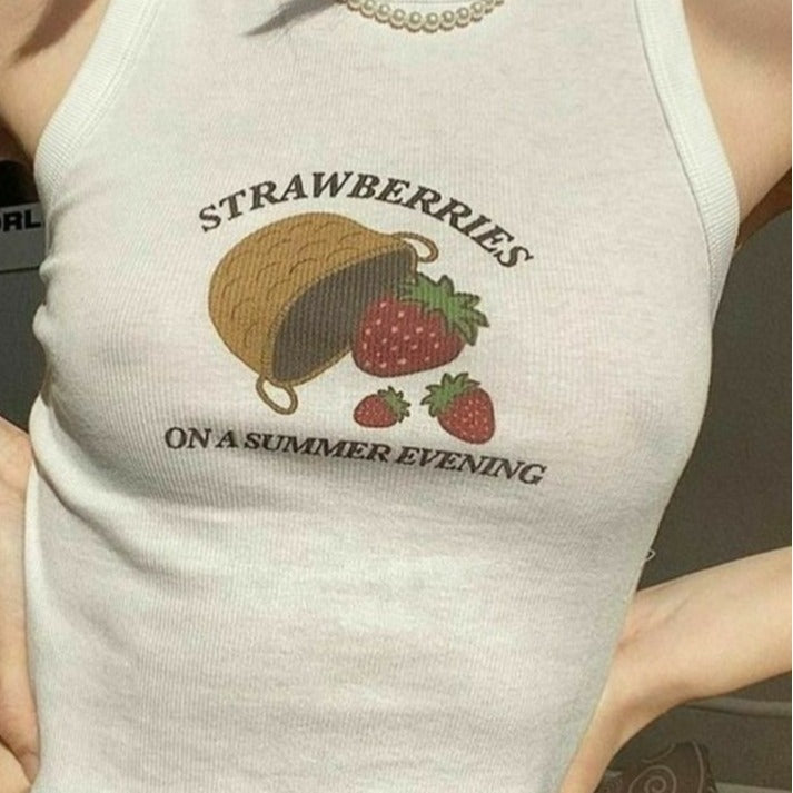 Women's Sleeveless Top with Strawberry Print