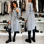 Elegant Coat with Waist Belt and Double Button Placket