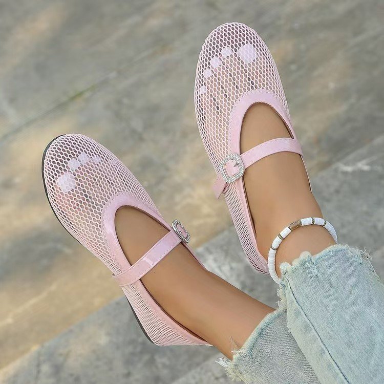 Women's Ballet Flats with Mesh Design and Chain Appliqué