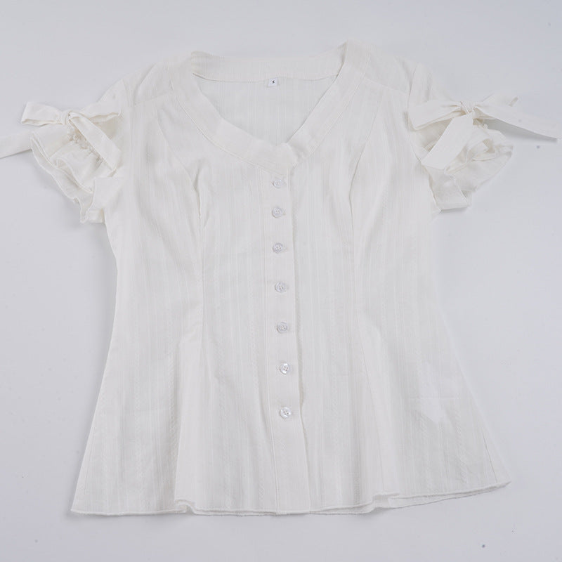 Women's Blouse Shirt with Fashionable Cut and Ruffle Details