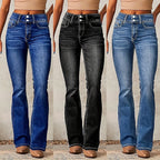Women's High-Waisted Bootcut Jeans with Fashionable Buttons