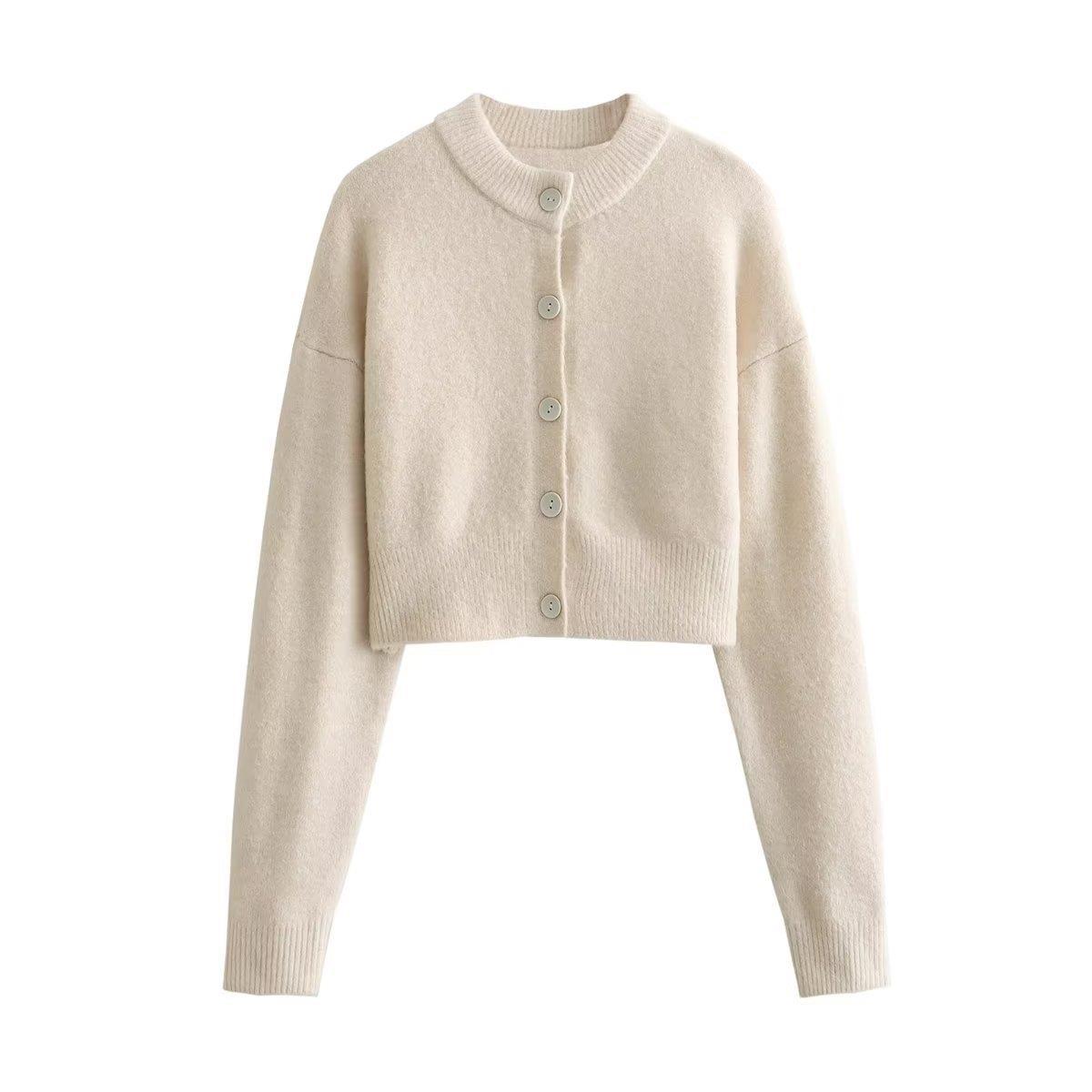 Women's Cropped Cardigan with Modern Buttons