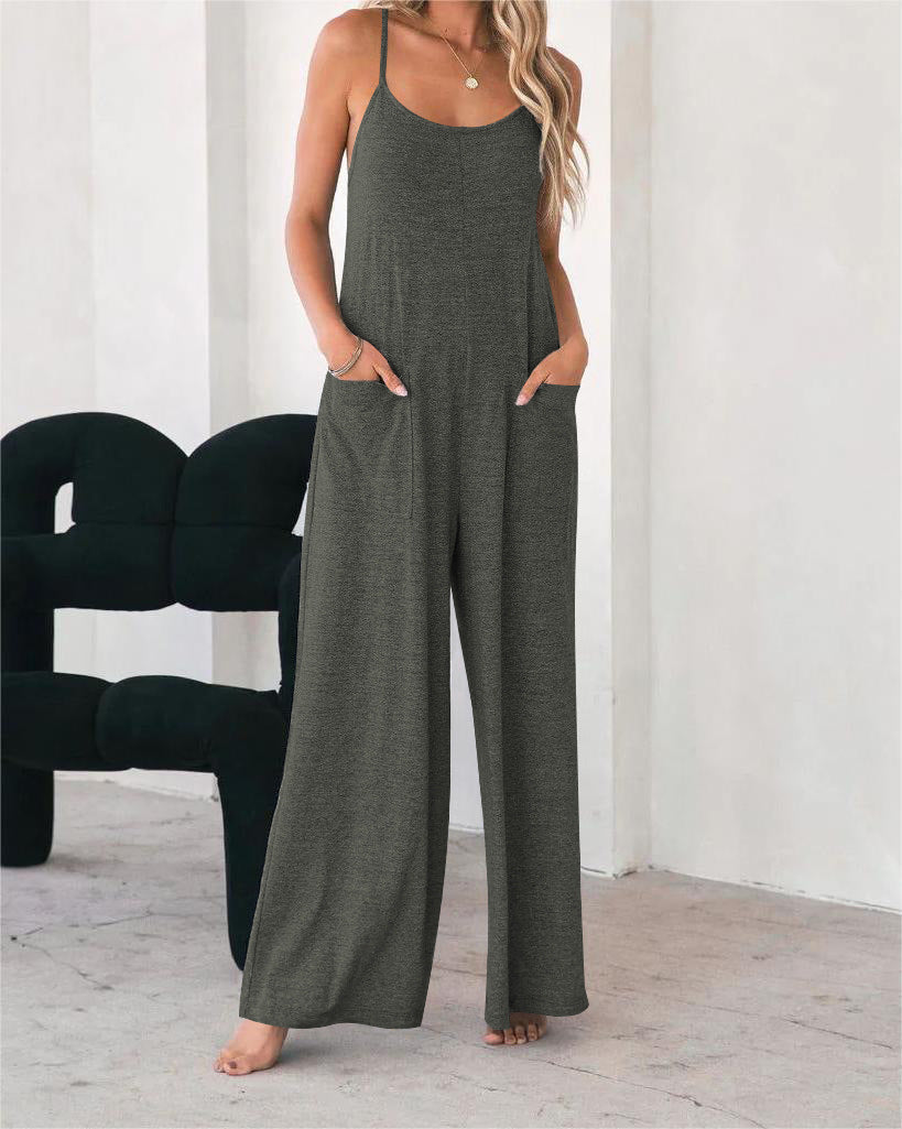 Women's Airy Jumpsuit with Pockets and Spaghetti Straps