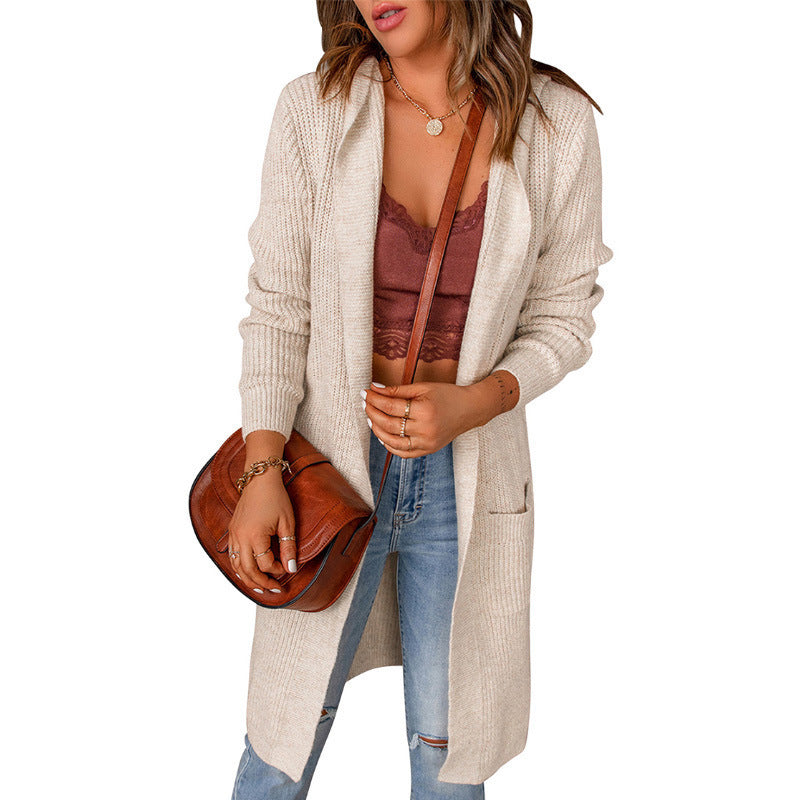 Casual Knit Coat with Open Front and Deep Pockets