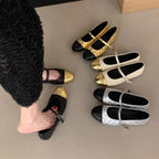Women's Ballet Flats with Strap and Metallic Accent