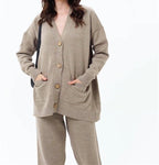Women's Cozy Knit Cardigan with Pockets and Button Details