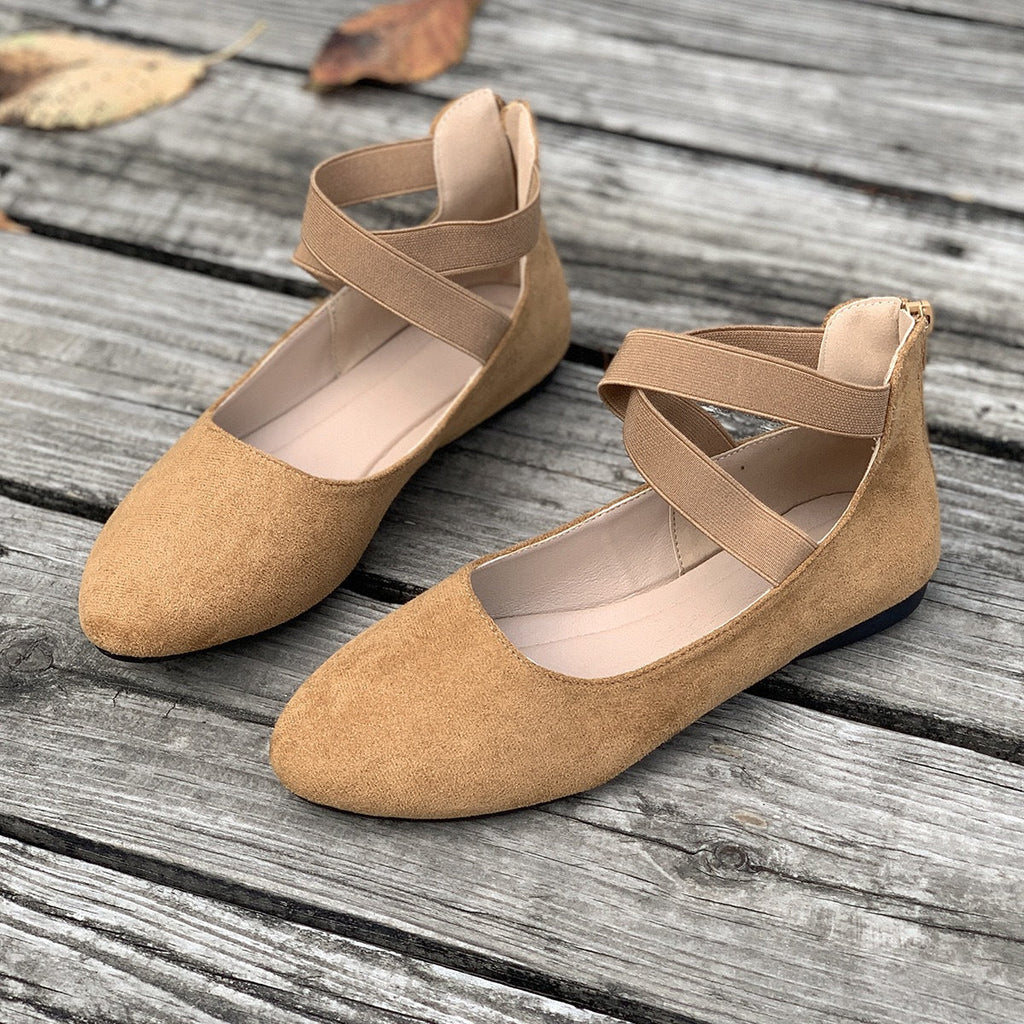 Women's Ballet Flats with Elastic Criss-Cross Straps
