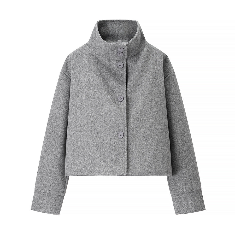 Elegant Women's Short Jacket with High Collar and Decorative Buttons