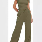 Casual Two-Piece Set with Cropped Top and Wide-Leg Pants