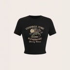 Women's Crop Shirt with Eye-Catching Cowboy Motif and Stylish Cut