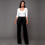 Women's High-Waisted Palazzo Pants with Decorative Buttons