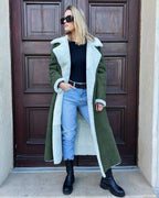 Women's Long Fleece Coat with Fold-Down Collar