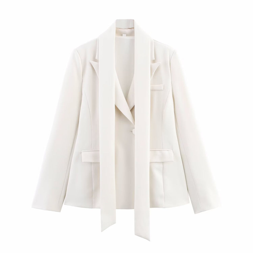 Women's Blazer Jacket with Elegant Bow Detail and Figure-Hugging Cut