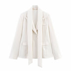 Women's Blazer Jacket with Elegant Bow Detail and Figure-Hugging Cut