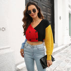 Women's Cropped Cardigan with Color-Block Design