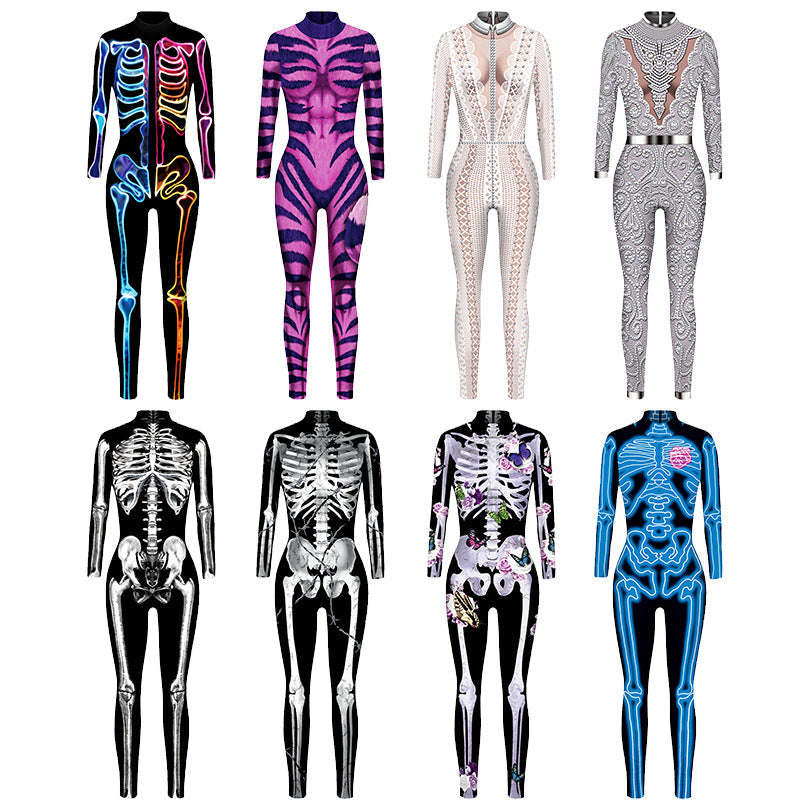Women's Full-Body Suit with Glowing Skeleton Design
