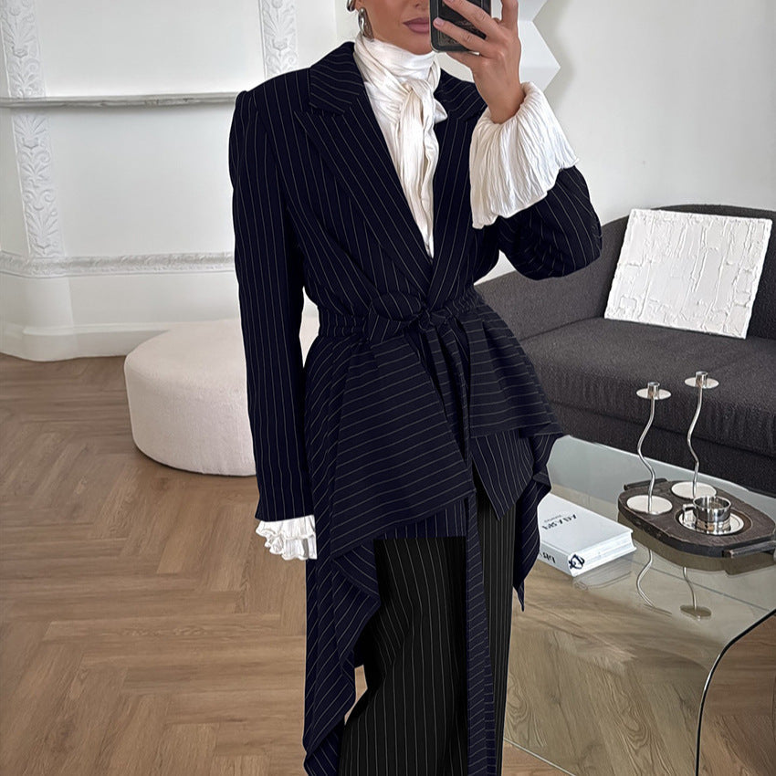 Women's Elegant Tailored Blazer with Asymmetric Cut and Belt
