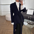 Women's Elegant Tailored Blazer with Asymmetric Cut and Belt