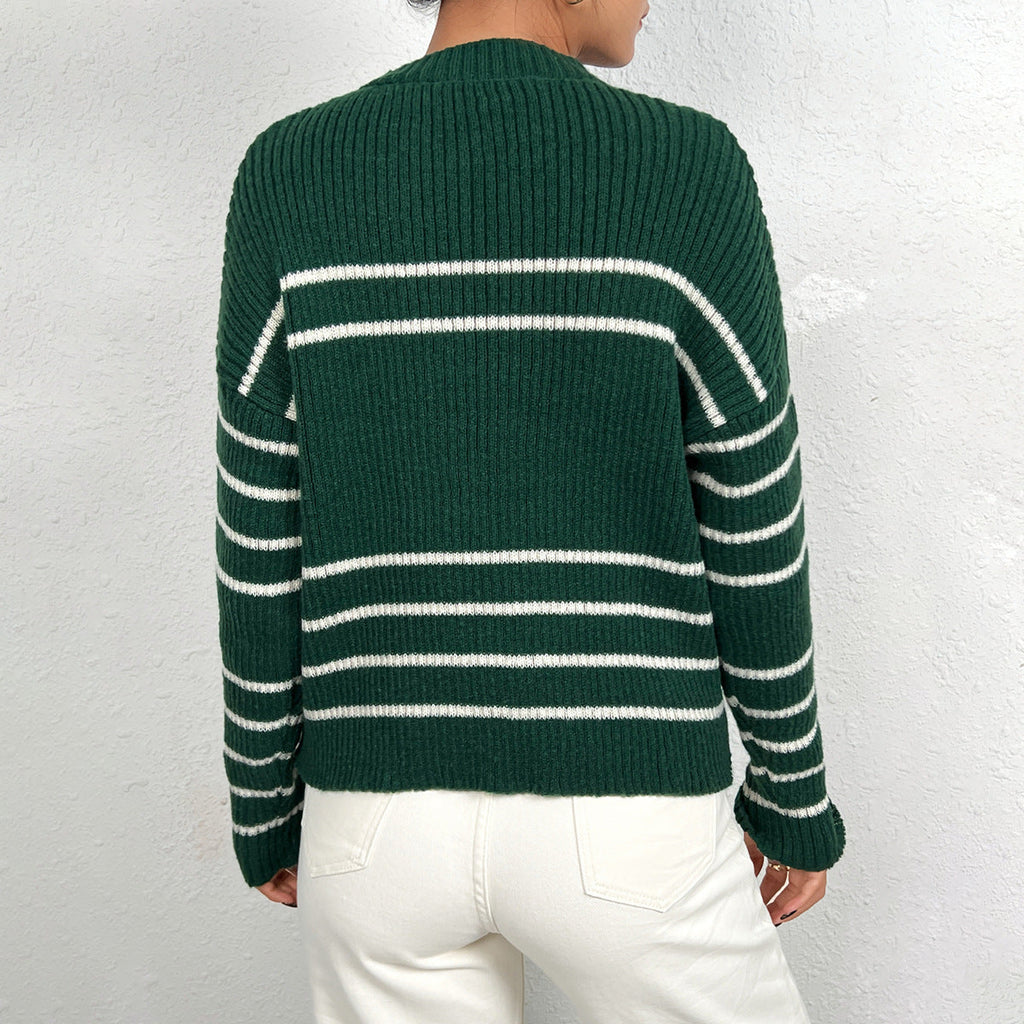 Women's Knit Sweater with Stylish Stripe Pattern