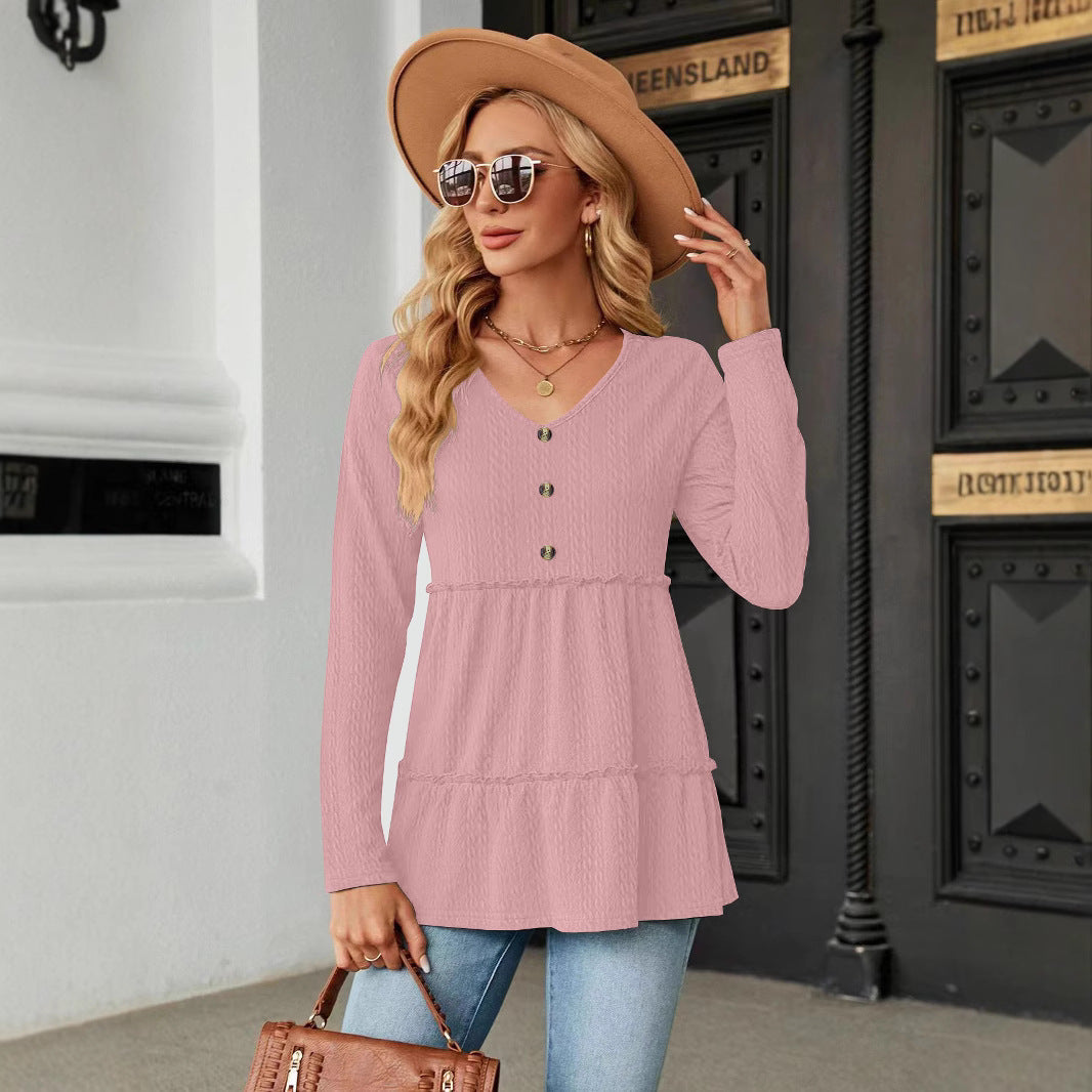 Women's Sleeveless V-Neck Shirt with Button Details and Voluminous Hem