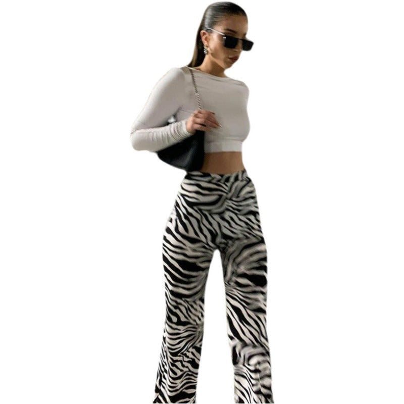 Women's Elegant Zebra-Print High-Waist Trousers