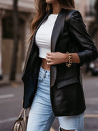 Elegant Women's Leather Blazer with Modern Cut
