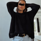 Casual Textured Knit Sweater with Drop Shoulders