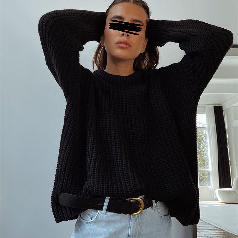 Casual Textured Knit Sweater with Drop Shoulders