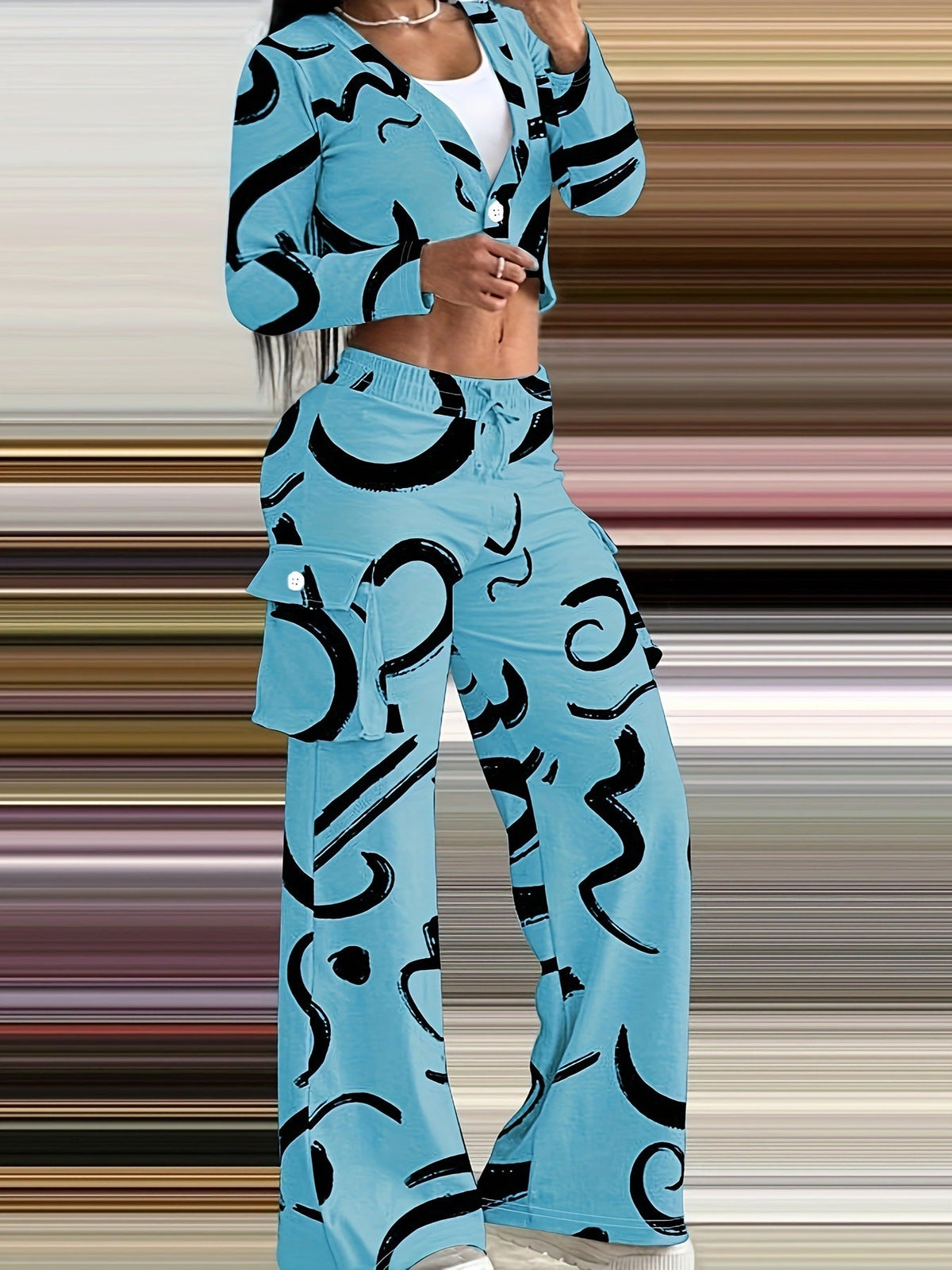 Women's Casual Set with Creative Print and Comfortable Pants