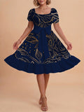 Women's A-Line Dress with Floral Motifs and Adjustable Belt